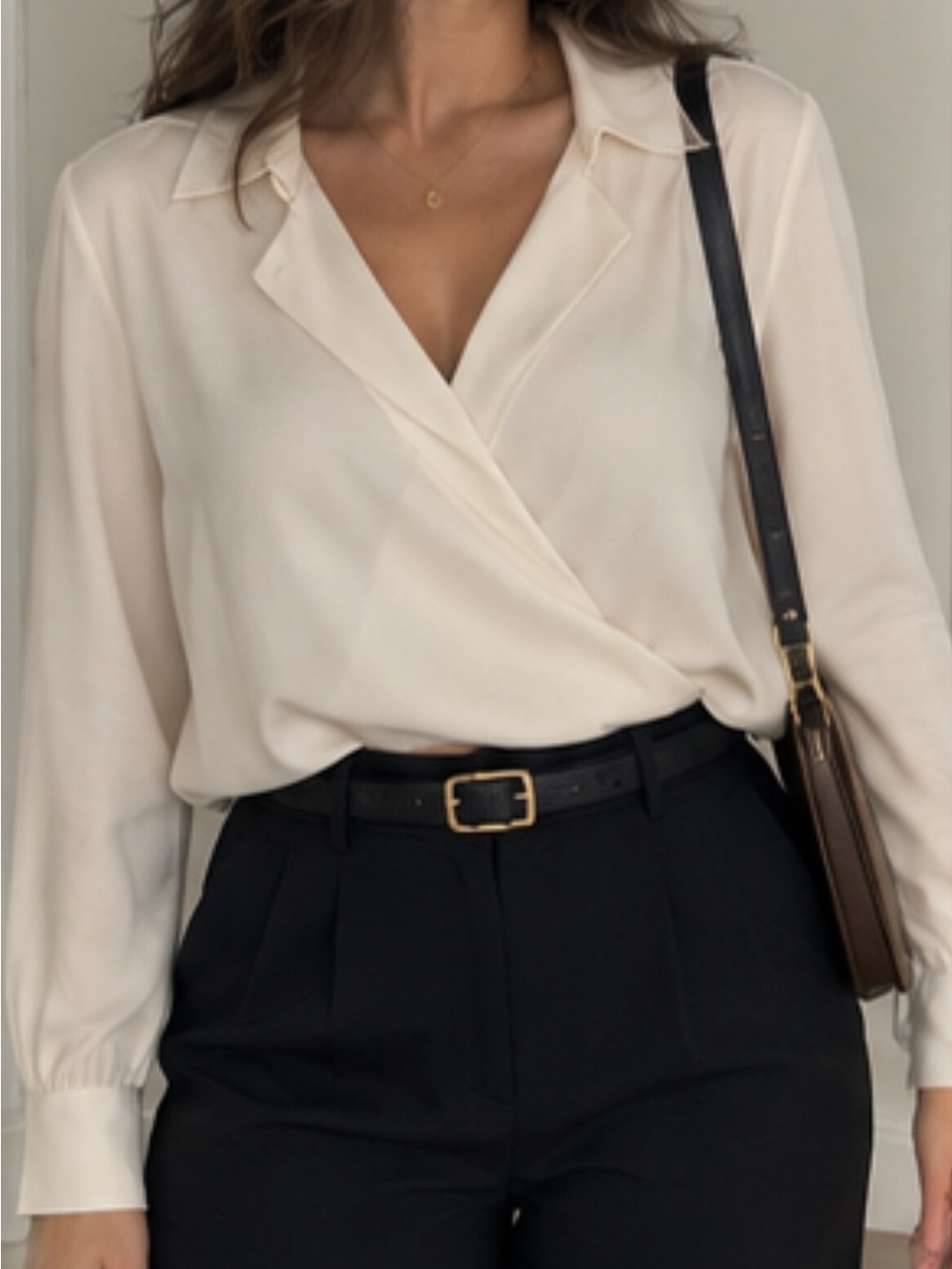 Express Cream Wrap Blouse with Relaxed Collar
